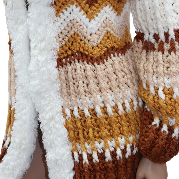 Vintage Chunky Handknit Boho Crochet Sweater Cardigan Jacket S-M - Picture 3 of 6